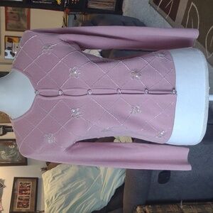 VTG PETITE SOPHISTICATE beaded sequin button up knit floral Cardigan SM